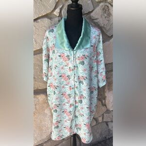 Vintage Victoria's‎ Secret Aqua and Pink Satin Collar Nightgown M/L